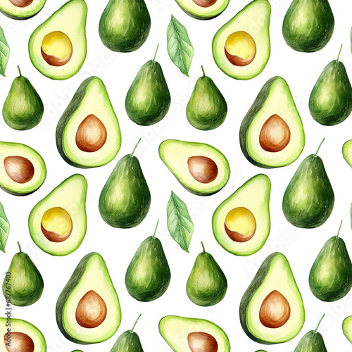 Seamless pattern of avocado on white background. 