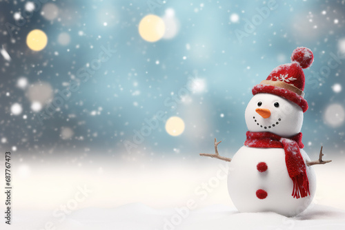 Snowman on the snow background.  © Teeradej