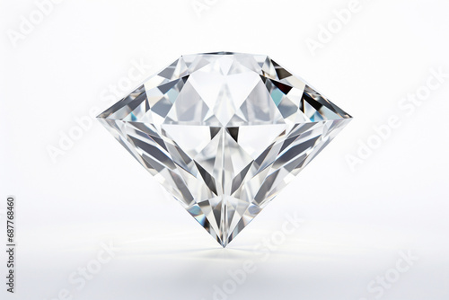 The close up detail of cut transparent diamond gemstone isolated on a simple white background. 3D model rendering. Generative AI.