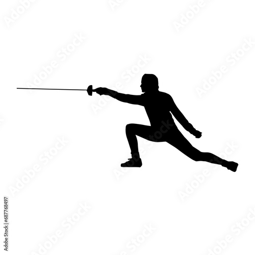 silhouette of a fencing athlete isolated on white background.