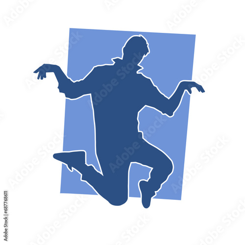 Silhouette of a sporty man jumping. Silhouette of a dancer male in action pose.