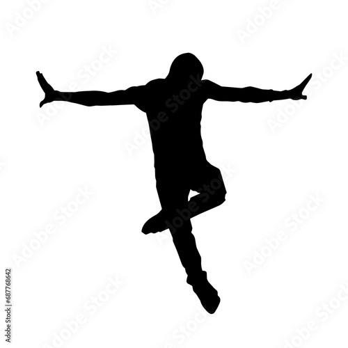 Silhouette of a sporty man jumping. Silhouette of a dancer male in action pose.