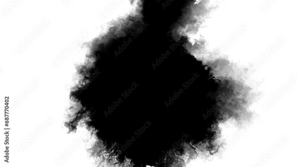 Black ink splash. Paint drop Wet spatter. Blur dark fluid spill spreading wave flow motion on white transition background. Ink spreading. Grunge splash. Gradient watercolor transition.