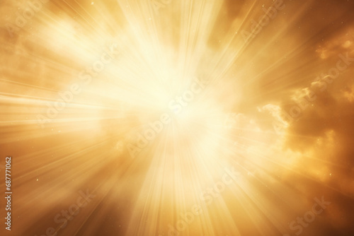 Gold abstract elements, featuring a glamorous glitter effect, speed out from a cloud, accompanied by a radiant gold beam of light. Generative AI. photo