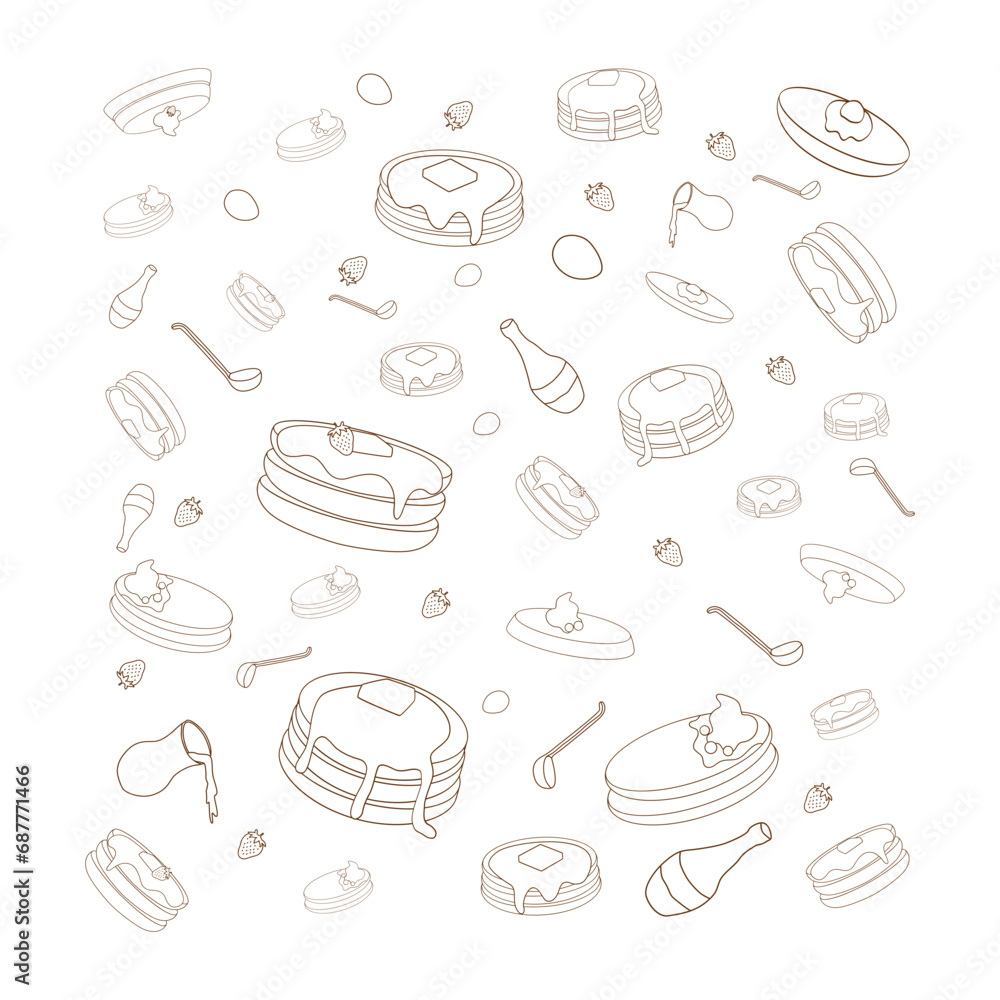 Simple pancake pattern. Vector vintage background pancake drawing. Hand drawn monochrome food illustration. Great for menu, poster or label.