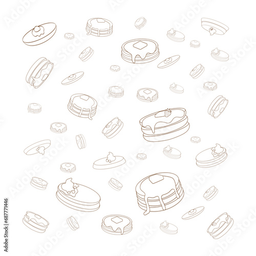 Simple pancake pattern. Vector vintage background pancake drawing. Hand drawn monochrome food illustration. Great for menu, poster or label.