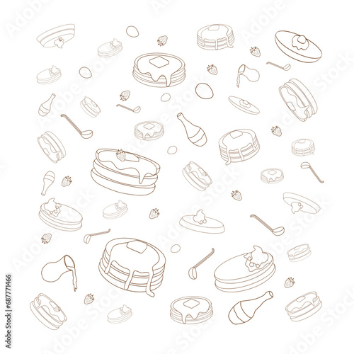 Simple pancake pattern. Vector vintage background pancake drawing. Hand drawn monochrome food illustration. Great for menu, poster or label.