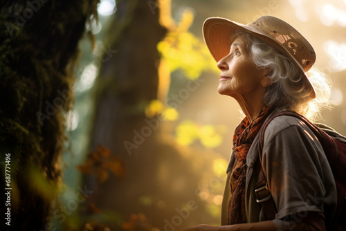 Autumn Reflections - Elderly Woman Embracing Nature