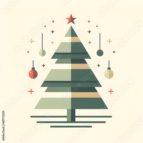 minimalist flat design of a Christmas tree, featuring a simplistic style with clean lines and minimal colors