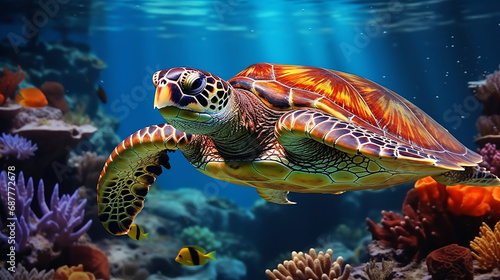 turtle swimming in aquarium