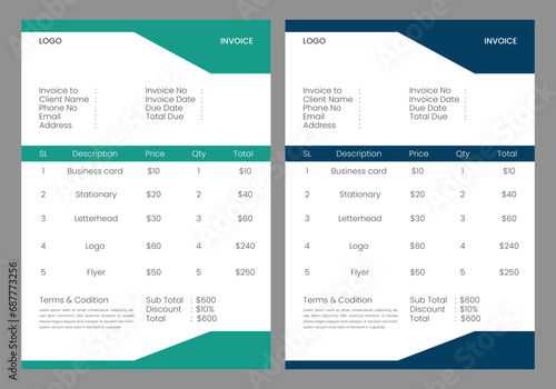 minimal invoice template vector design.