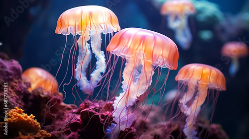 orange jellyfish in the aquarium © Merryl