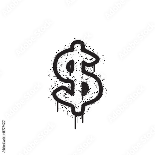 Spray Graffiti dollar icon isolated on white background. dollar sign graffiti with spray in black on white. Vector illustration.