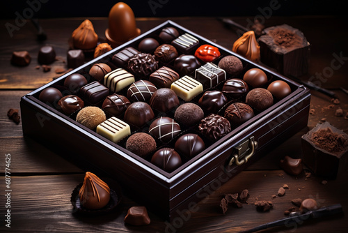 A set of chocolates in a box. Generative AI