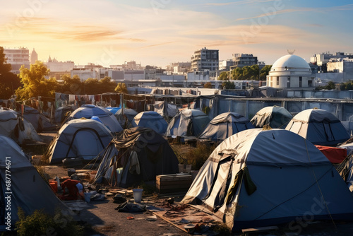 Refugee camp. Generative AI photo