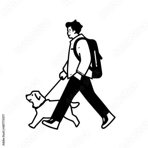 dog walking Logo Monochrome Design Style