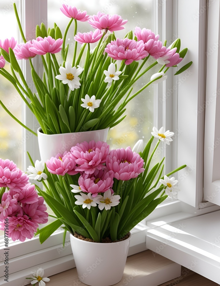 Spring Flowers on a Windowsill