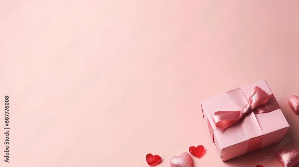 gift and small hearts on pink background with copy space gift and small hearts on pink background with copy space