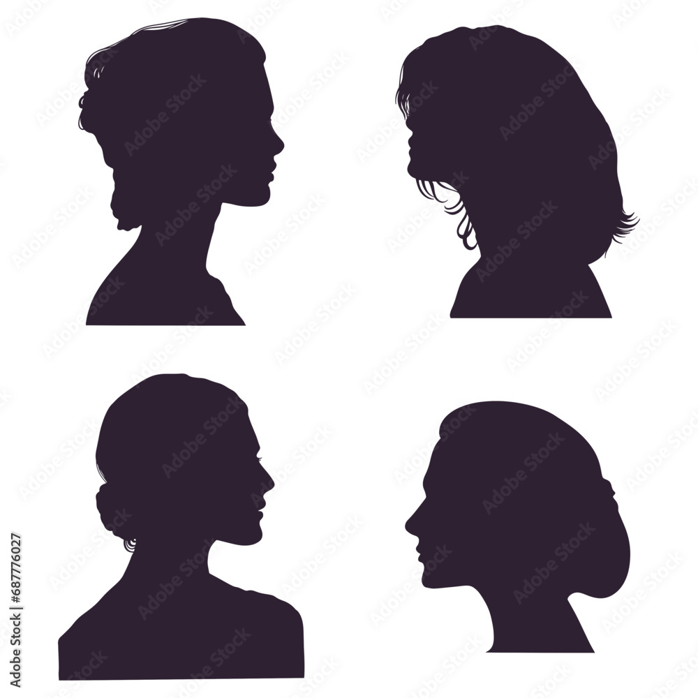 Collection of Woman Head Silhouette. With Different Shapes. Isolated Vector Icon.