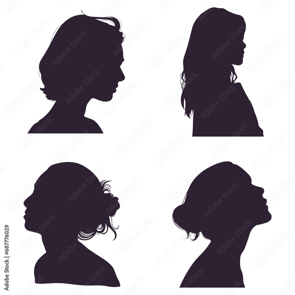 Collection of Woman Head Silhouette. With Different Shapes. Isolated Vector Icon.