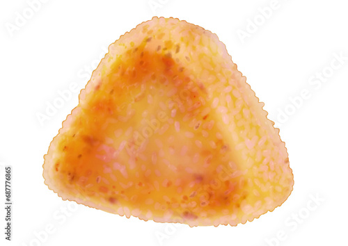 単体の焼きおにぎりのイラスト（手描き、リアル、写実）
