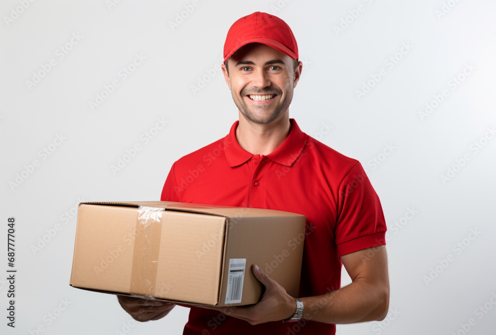 Young delivery man on white background, AI Generated Images Young delivery man on white background, AI Generated Images