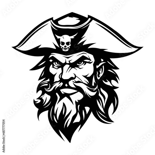 Angry pirate face wearing hat, vector illustration.