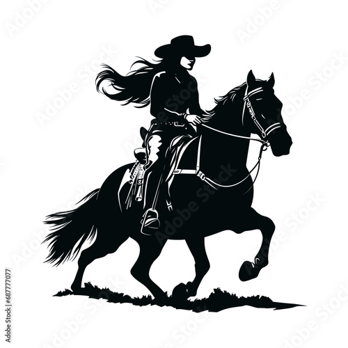 Female horse rider and wearing hat, vector illustration.