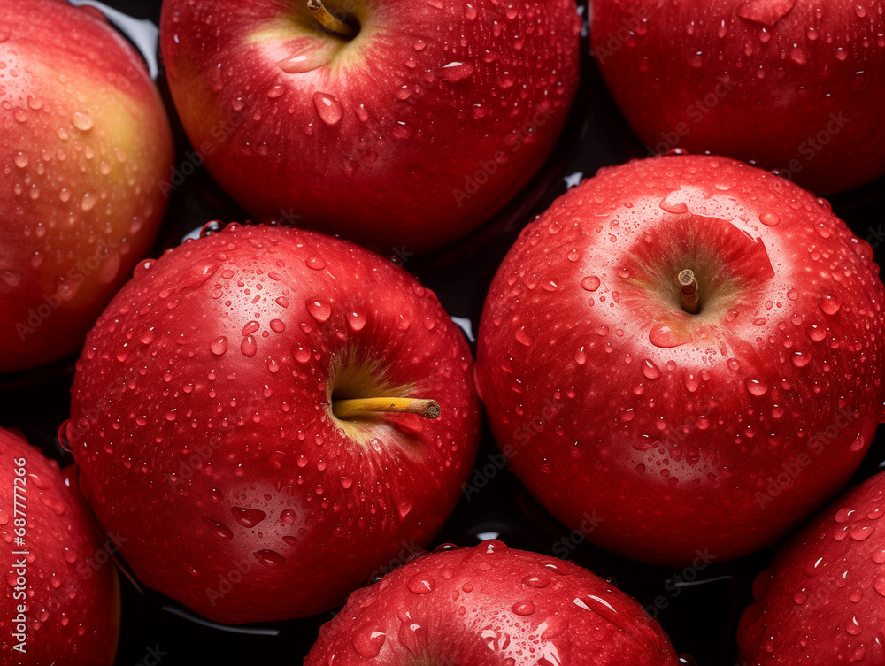 An Overhead Photo of Fresh Apples Covered in Water Drops An Overhead Photo of Fresh Apples Covered in Water Drops