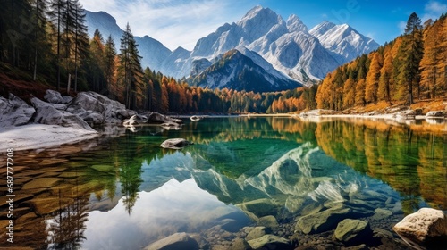Jasna lake with beautiful reflections of the mountains. 