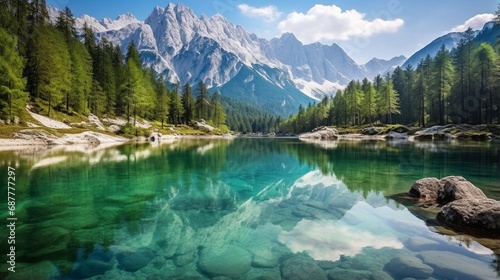 Jasna lake with beautiful reflections of the mountains. Park, 