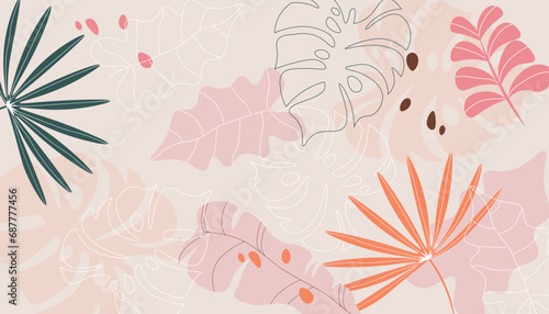 Modern exotic jungle plants illustration pattern. Creative collage contemporary floral seamless pattern. Fashionable template for design.