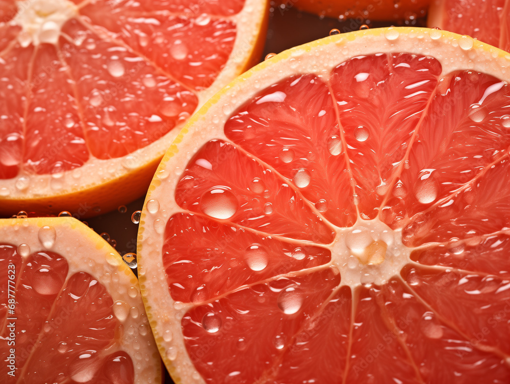 An Overhead Photo of Fresh Grapefruit Covered in Water Drops An Overhead Photo of Fresh Grapefruit Covered in Water Drops