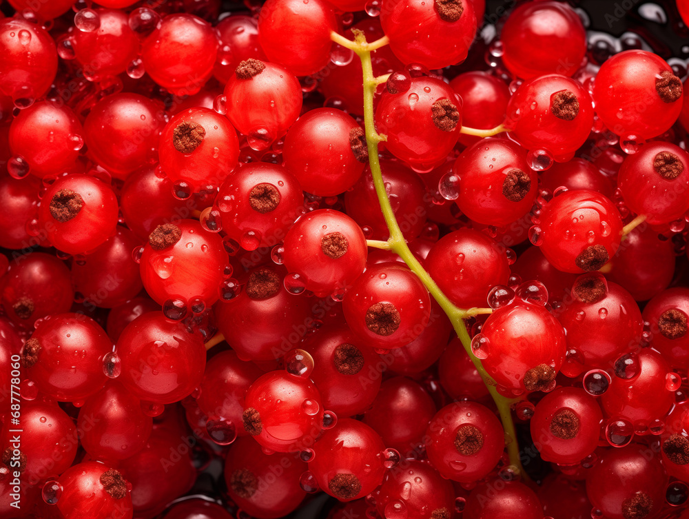An Overhead Photo of Fresh Currant Covered in Water Drops An Overhead Photo of Fresh Currant Covered in Water Drops