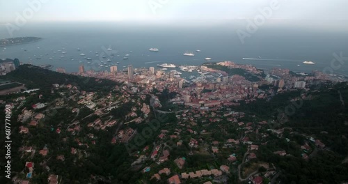Wallpaper Mural Aerial Scenic View Of Passenger Crafts At Harbor, Drone Flying Backwards Over Green Mountain - Monte Carlo, Monaco Torontodigital.ca
