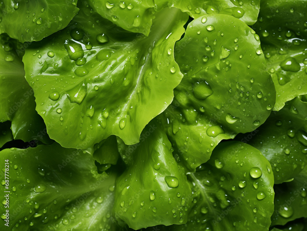 An Overhead Photo of Fresh Lettuce Covered in Water Drops An Overhead Photo of Fresh Lettuce Covered in Water Drops