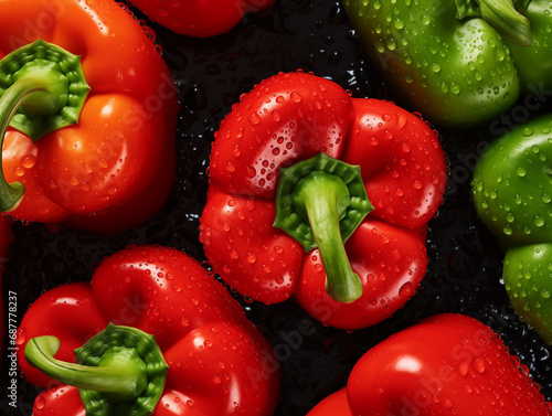 An Overhead Photo of Fresh Bell Pepper Covered in Water Drops