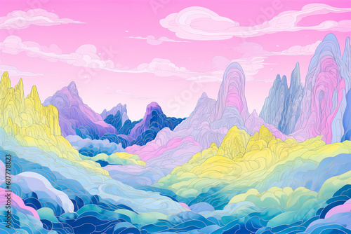 high mountain painting style view