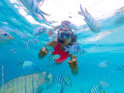 snorkeling trip at Samaesan Thailand dive underwater with fishes in the coral reef sea pool