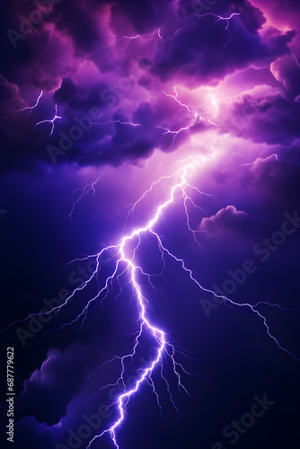 Purple lightning over a calm lake with a purple sky. Wallpaper