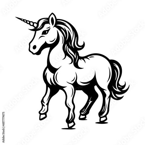 Cute Unicorn Logo Monochrome Design Style
