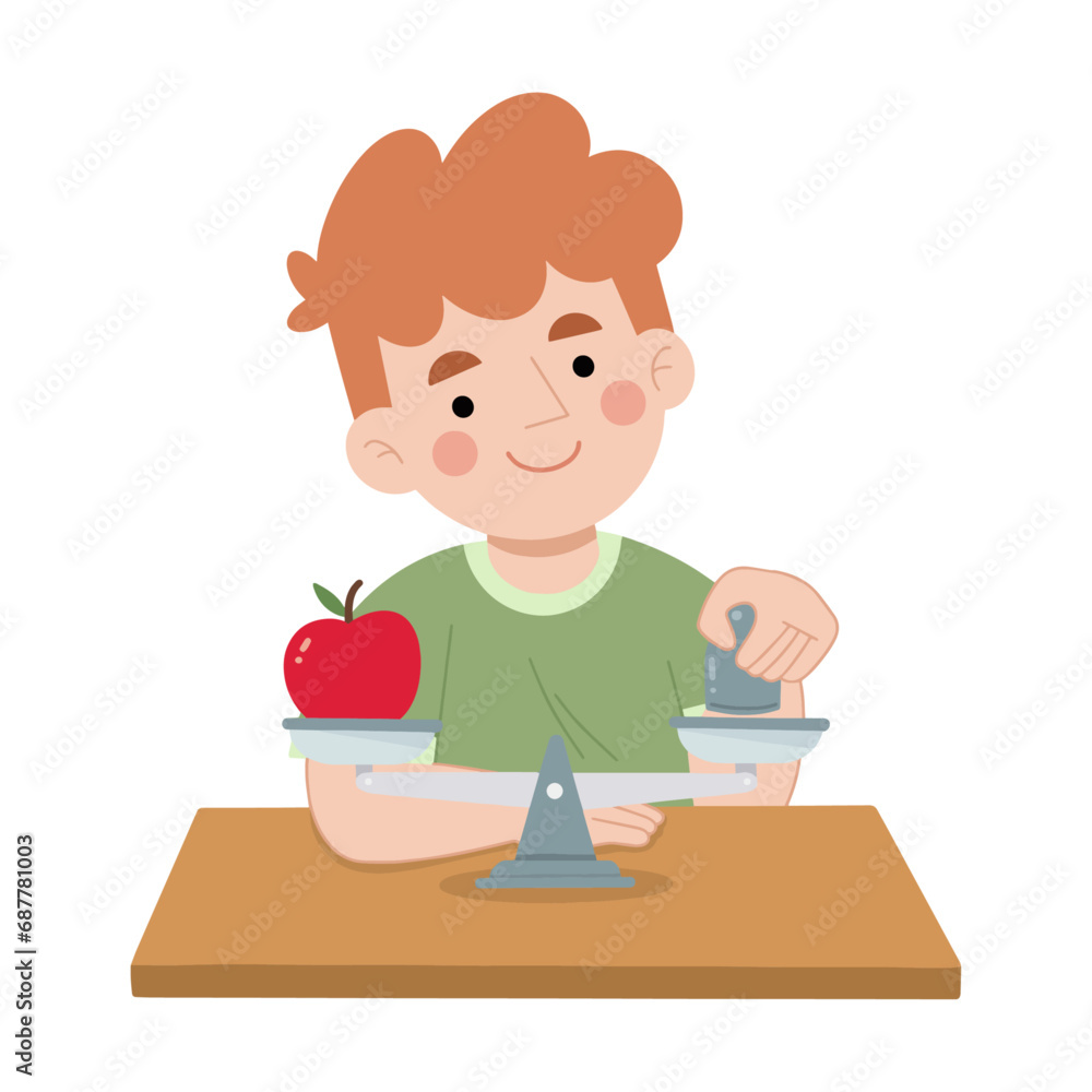 Child and apple flat design cartoon vector