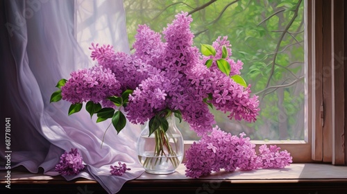 lilac in a vase on the window