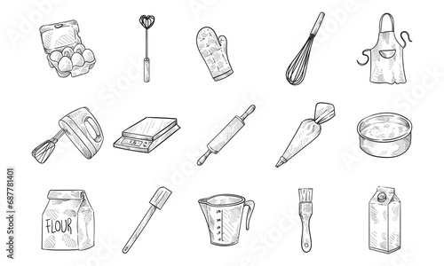 cooking cake equipment handdrawn collection