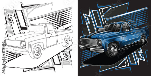 blue drag race illustration isolated in black background, this design is not ai generated.` Please see my portfolio. I've been making microstock designs for 3 years