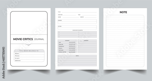 Editable Daily Movie Critics Journal Planner Kdp Interior printable template Design.