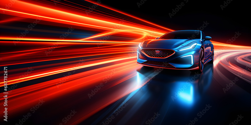 Car driving fast with lights in abstract style. Car driving fast with lights in abstract style.
