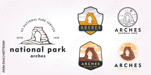 Foto bundle arches national park logo design set, national arch icon vector vintage e