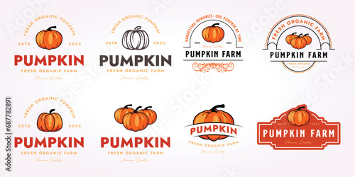 bundle pumpkin farm logo design, set of halloween icon vector vintage retro