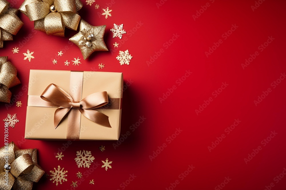 Christmas background with red gift boxes and christmas balls